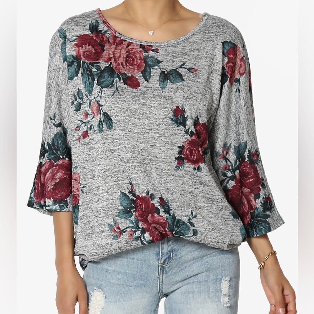 Bobble Brooks Plus Size Dolman Sleeve Rose Knit Sweater:Top Size 1X
